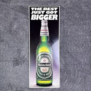 Heineken Beer Metal Tin Sign 28x10.5 The Best Just Got Bigger Holland Bar Decor